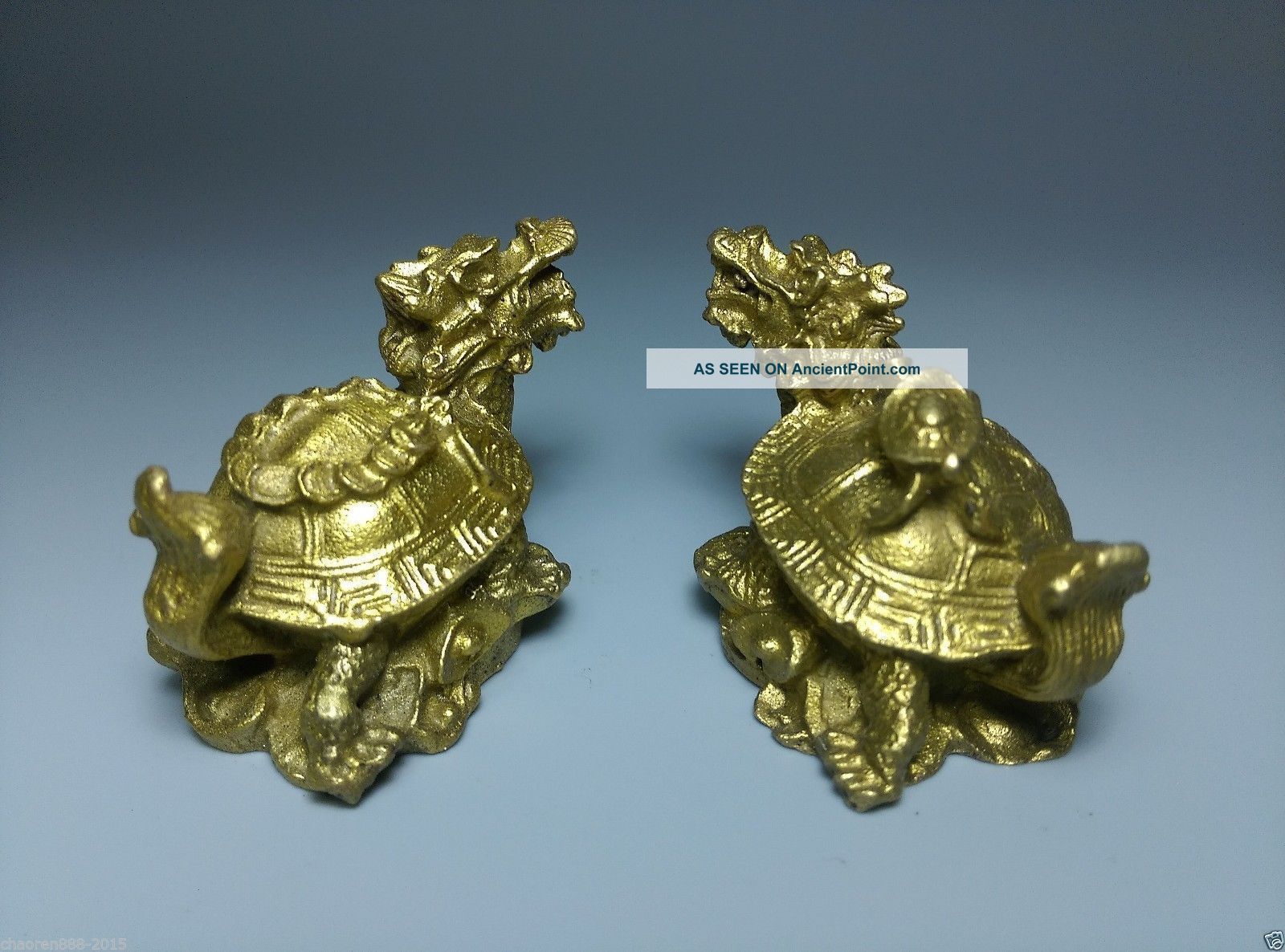A Pair Collectible Chinese Brass Handmade Dragon Turtle Statues Other Antique Chinese Statues photo