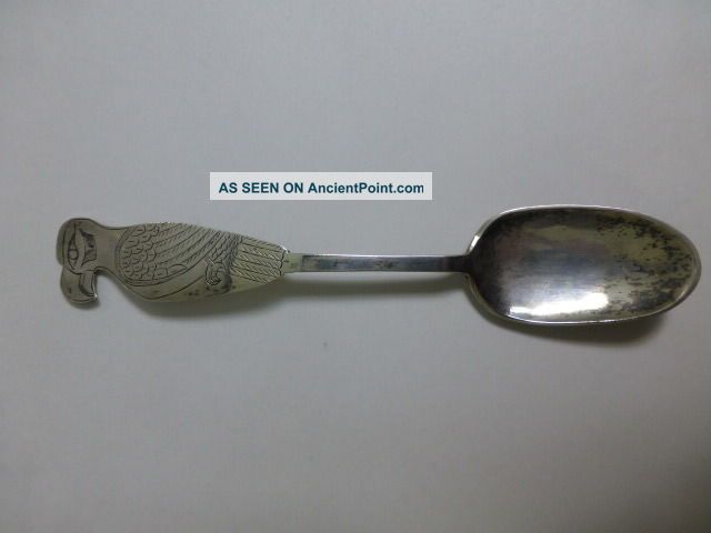 Antique Handmade Tlingit / Haida Engraved Coin Silver Spoon Eagle / Raven Native American photo