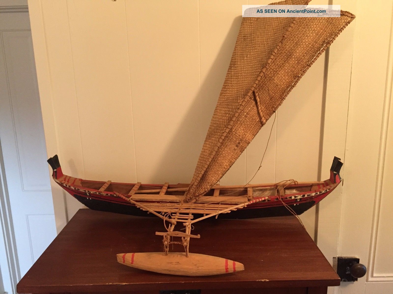 Yap Island Albatross Tail Prow Outrigger Canoe Model Lauhala Sail Micronesia Pacific Islands & Oceania photo