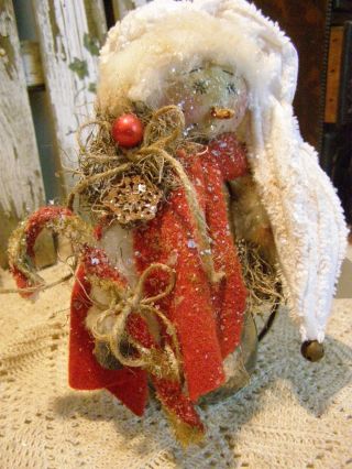Primitive Snowman Sitter Doll,  Old Chenille,  Old Photo,  Folk Art Snowman Doll photo