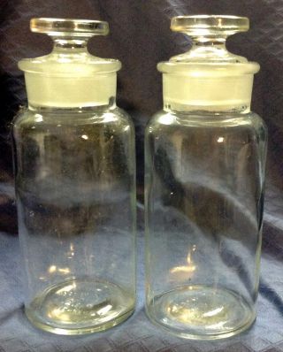 2 Vintage T.  C.  W.  Co.  Wheaton Apothecary Jar Bottle With Stopper 6 1/8 Inches photo
