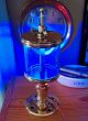 Restored Antique Vintage Ocean Blue Ruby Red Light Up Glass Brass Glowing Oiler Lamps & Lighting photo 4