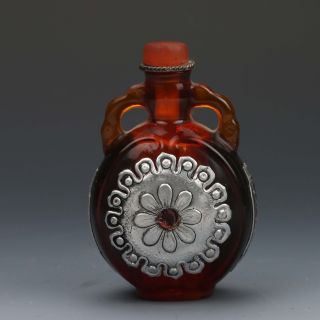 Chinese Beeswax Inlaid With Silver Flowers Snuff Bottle W Qianlong Mark photo
