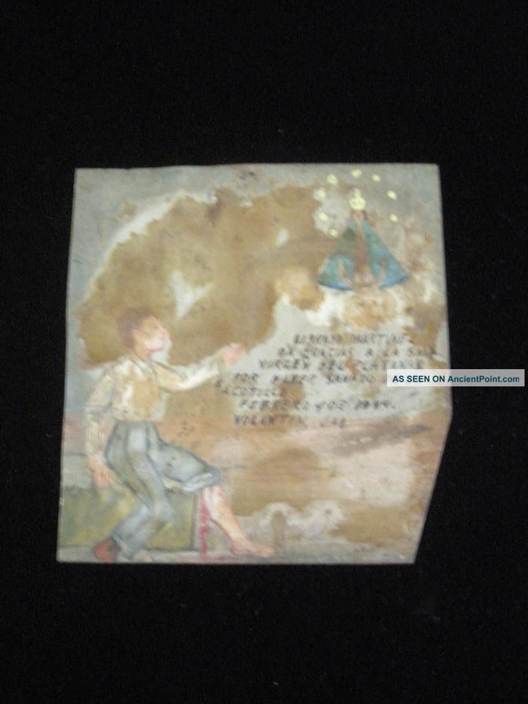 Dated Tin Mexican Religious Ex Voto Retablo Mexico Catholic Christian Folk 1944 Latin American photo