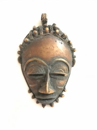 Wow Antique Bronze African Mask Akan Ashanti Or Baule Goldweight Tribal Art Nr photo
