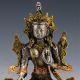 Old Tibet Silver Copper Gilt Hand - Painted Tibetan Buddhist Statue - - Green Tara Buddha photo 1