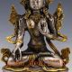 Old Tibet Silver Copper Gilt Hand - Painted Tibetan Buddhist Statue - - Green Tara Buddha photo 2