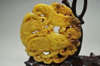 Chinese Old Jade Hand Carved Dragon & Coin Pendant Sd22 photo