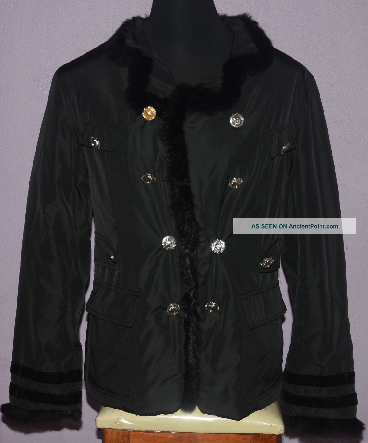 Vintage Versace Womens Black Fur & Nylon Coat Jacket Size Xl Medusa Buttons Other Antiquities photo