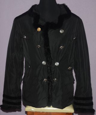 Vintage Versace Womens Black Fur & Nylon Coat Jacket Size Xl Medusa Buttons photo