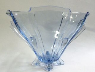 Rare 1920s Art Deco Blue Glass Vase,  Fan Shape,  American,  French Or English Made photo