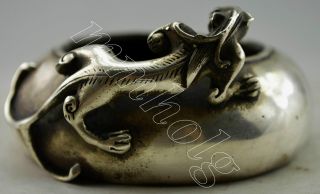 Collectible Decorated Old Handwork Tibet Silver Carved Lizard Climb Inkwell photo