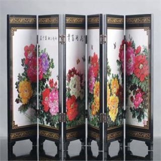 Chinese Lacquer Work Hand Painted Flowers Rich Screen D616 photo