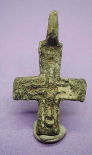 Viking Period Bronze Decorated Christian Cross Pendant 9th - 11th Century Ad photo