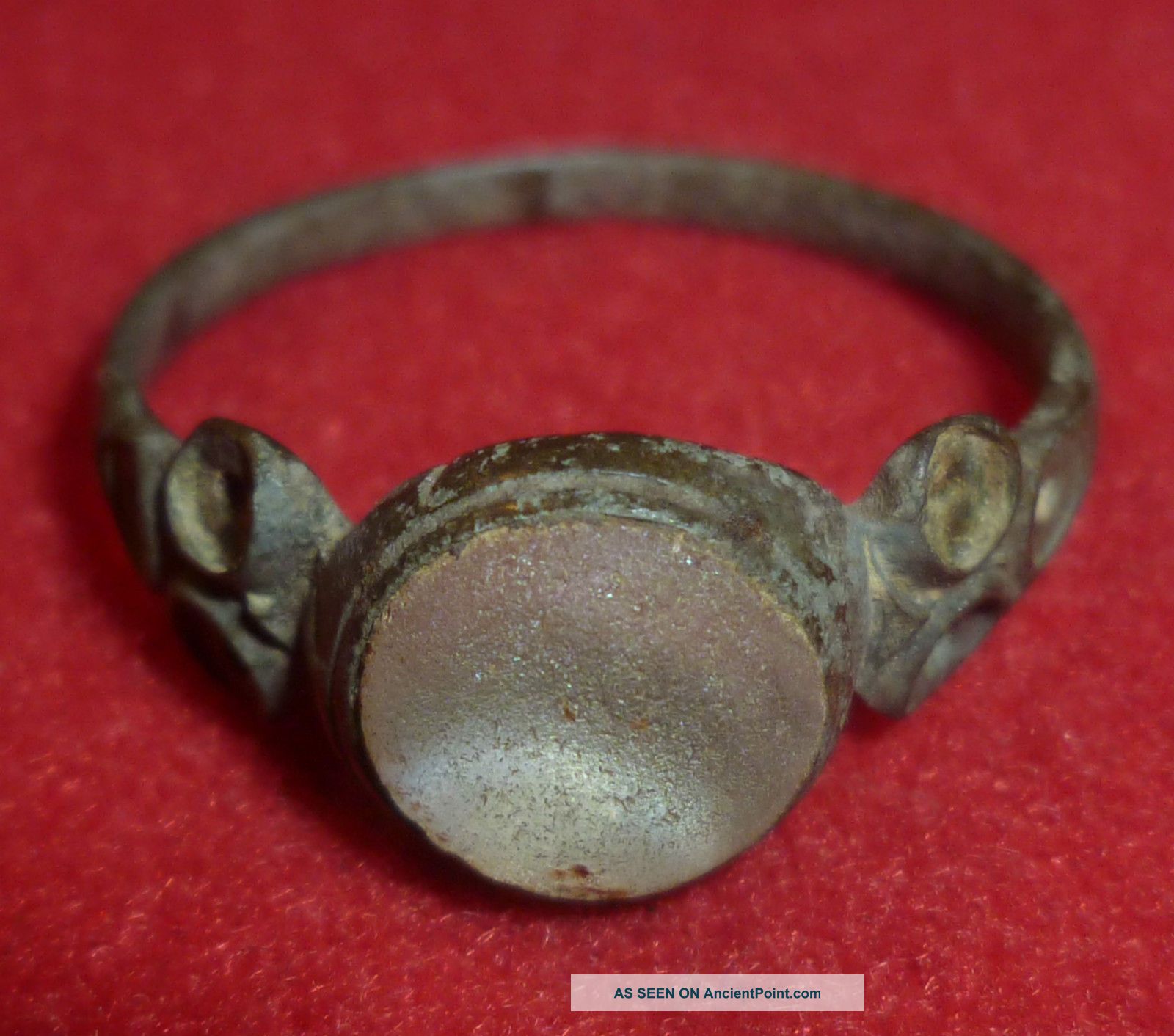 Viking Ancient Artifact Bronze Ring With Chalcedony Gemstone Circa 700 - 800 Ad Scandinavian photo