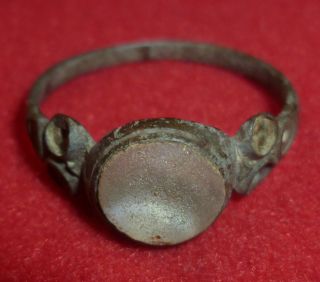 Viking Ancient Artifact Bronze Ring With Chalcedony Gemstone Circa 700 - 800 Ad photo