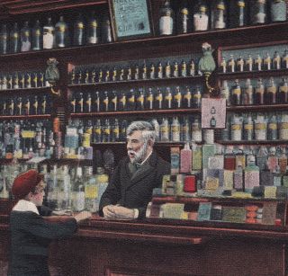 West Mchenry Il 1906 Pharmacy Drugstore Counter Apothecary Woodstock Il Postcard photo