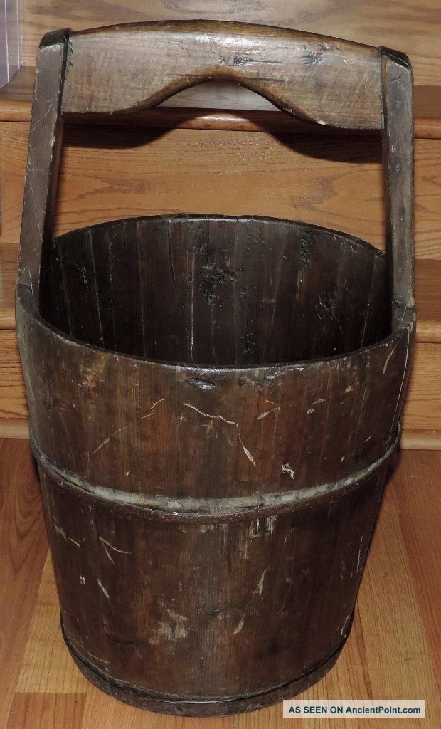 1800 ' S Antique Primitive Handled Oval Wood & Wrought Iron Well Water Bucket/pail Primitives photo
