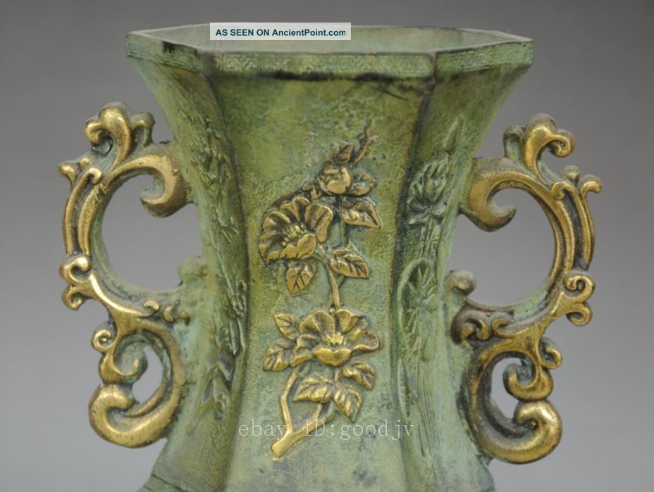 Chinese Bronze Gilt Hand - Carved Dragon & Kirin Binaural Vase Qianlong Mark Nr Other Chinese Antiques photo