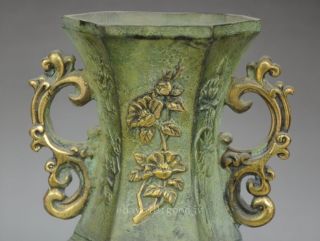 Chinese Bronze Gilt Hand - Carved Dragon & Kirin Binaural Vase Qianlong Mark Nr photo