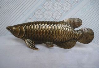 Chinese Folk Culture Handmade Brass Bronze Statue Fish Sculpture photo