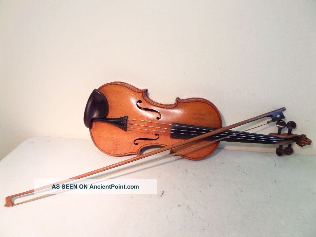 Old Antique 4/4 Violin One Piece Back,  Bow (stamped X V) No Name Lovely Colour String photo