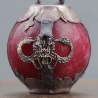 Collectable Red Jade Armor Tibetan Silver Hand - Carve Zodiac Statue - Dog @aa144$ photo