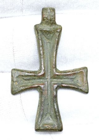 Authentic Crusaders Period Decorated Bronze Cross - Historical Artifact - Qr63 photo