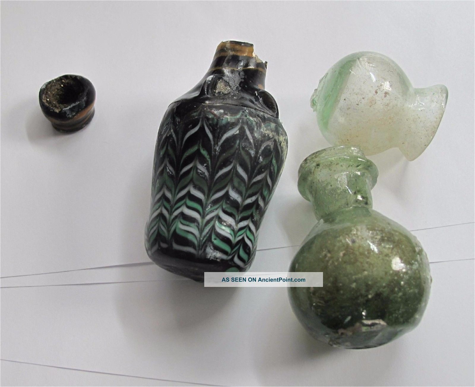Ancient Roman Glass Scent,  Oil,  Perfume Bottle X 3 Bottles Roman photo