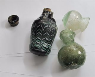 Ancient Roman Glass Scent,  Oil,  Perfume Bottle X 3 Bottles photo
