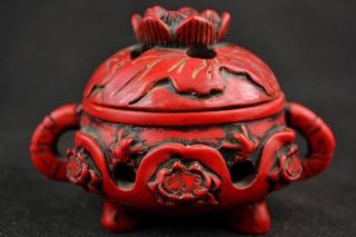 Rare Collectibles Old Decorated Handwork Coral Carving & Frog & Lotus Burner photo