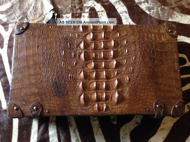 Antique Alligator/crocodile Suitcase/ Luggage/ Briefcase Decorator Piece 1900-1950 photo