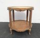Rustic Vintage Leather Top Side Table French Provincial Two Tier Carved Wood Post-1950 photo 1