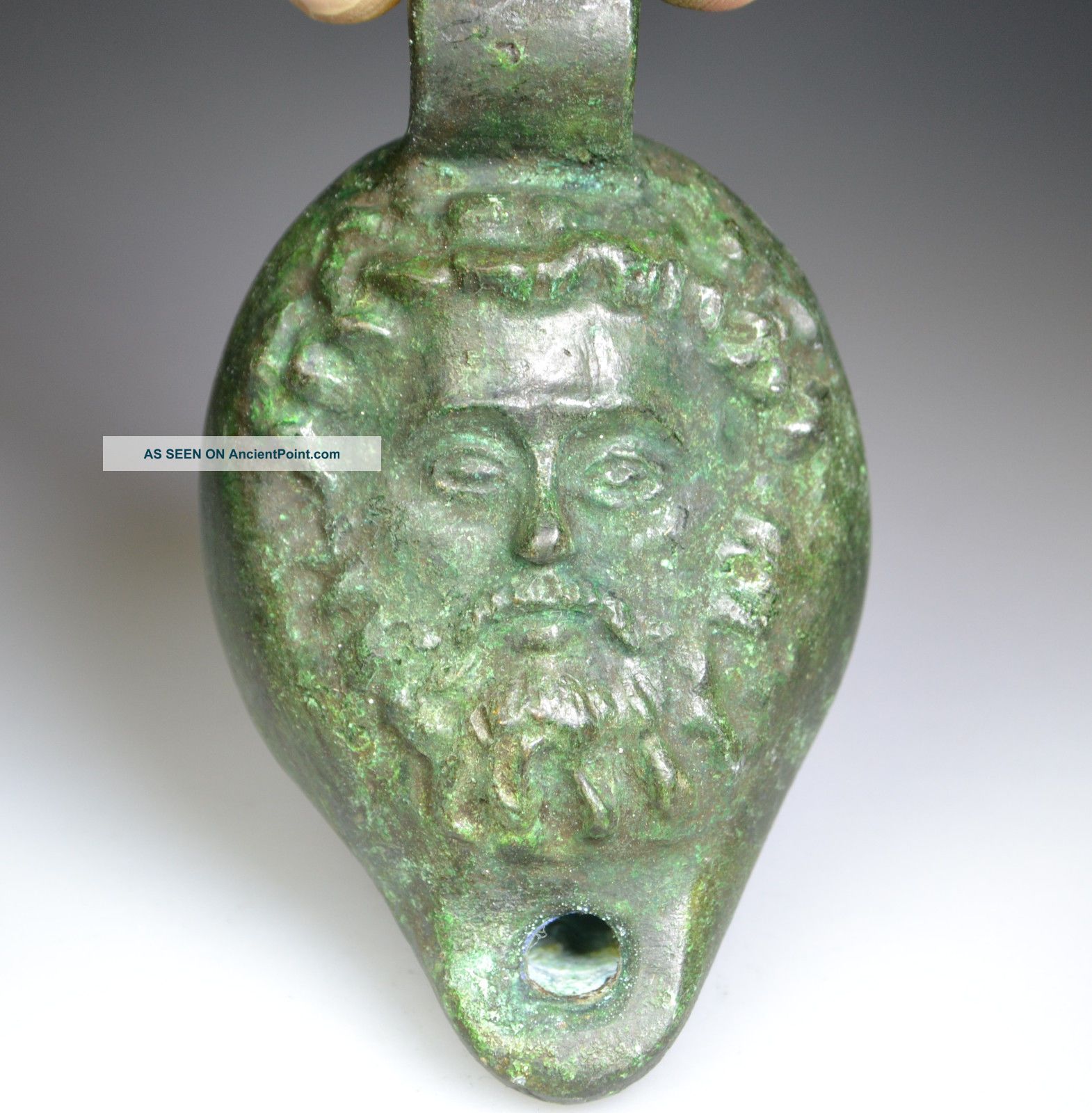 Roman Bronze Oil Lamp God ' S Face Roman photo