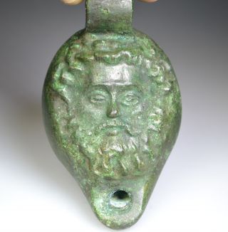Roman Bronze Oil Lamp God ' S Face photo