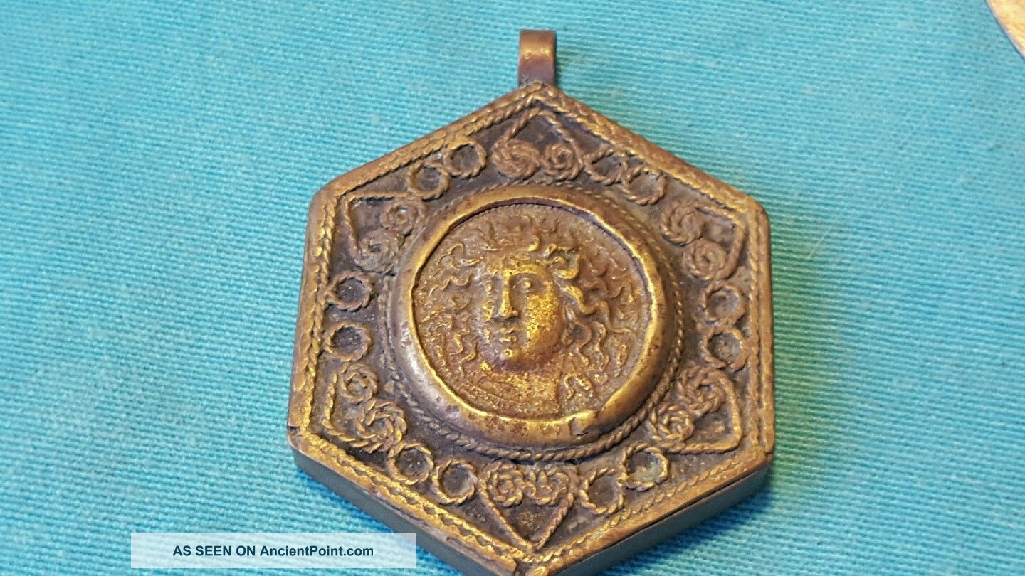 Huge Bronze Medusa Coin Pendant Very Rare Roman photo