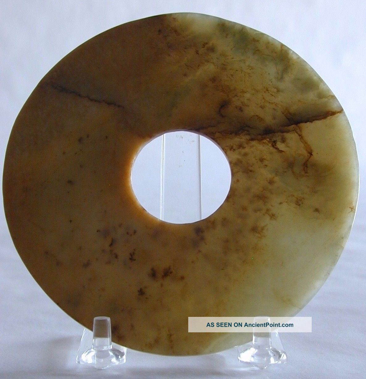 Fine Ancient Chinese Neolithic Period Archaic Celadon Green Yellow Jade Bi Disc Neolithic & Paleolithic photo