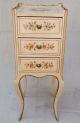 Louis Xiv Vintage 1940 ' S Hand Painted Floral French Side Table 3 Drawers Unknown photo 4