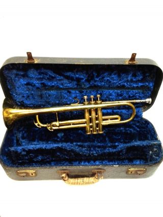 Rare Antique Continental Colonial Cornet Trumpet Horn Case & Bach Mouthpiece Nr photo
