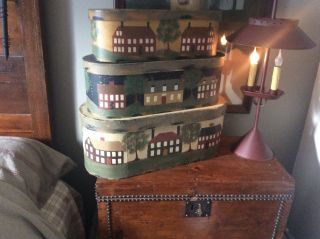 Folk Art Distressed Painted Boxes,  Houses Great Colors Primitive photo