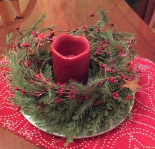 Primitive Country Nwt Christmas Berry Rusty Star Candle Ring Wreath 5 
