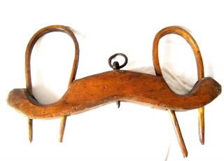 Primitive Antique Hand Carved Double Small Oxen Goat Wood Rustic Farm Tool Yoke photo