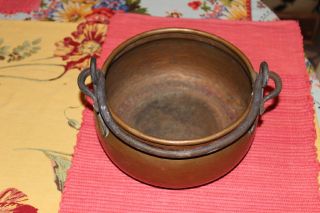 Antique Hammered Copper Hanging Cauldron Pot - Iron Handle - Country Decor photo