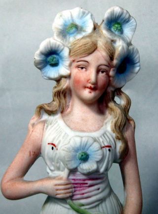 Antique Victorian German Porcelain Bisque Woman With Flowers Figurine photo