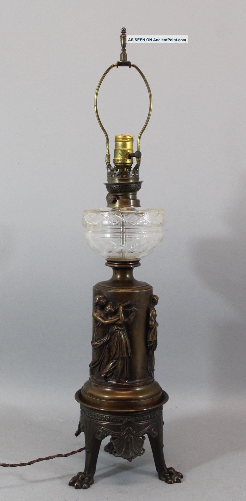 Antique 19thc Classical Bronze,  Cut Glass Converted Kerosene/electric Table Lamp Lamps photo