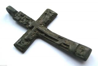 Circa.  1300 - 1500 A.  D Medieval Period Ae Bronze Cross Pendant photo