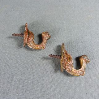 Small French Antique Gilded Ornate Bronze Hooks Tie Backs Bird Shape photo