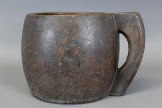Rare Late 18th C American Wooden Carved Tavern Mug In Grungy Surface photo