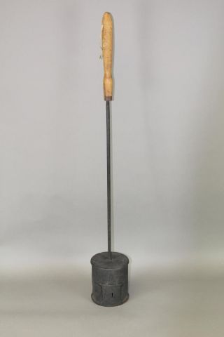 Very Rare 18th C Wrought Iron & Wood Handle Coffee Roaster In Old Black Paint photo