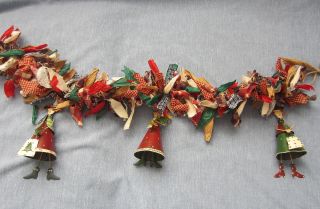 Colorful Primitive Country Chrstmas Garland Homespun Decorative Ooak Handmade photo
